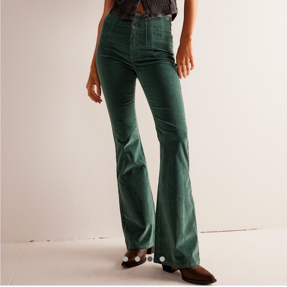 High-Waist Green Corduroy Flare Jeans
